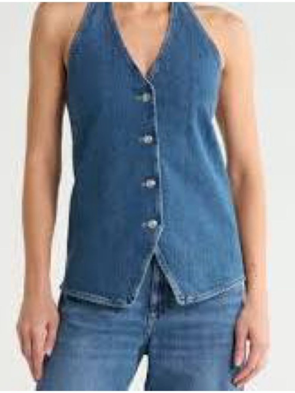 rag & bone Blue Denim Button-Front Halter Camisole